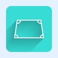 White line Acute trapezoid shape icon isolated with long shadow. Green square button. Vector