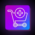 White line Add to Shopping cart icon isolated on black background. Online buying concept. Delivery service sign Royalty Free Stock Photo