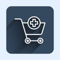 White line Add to Shopping cart icon isolated with long shadow background. Online buying concept. Delivery service sign Royalty Free Stock Photo