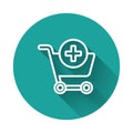 White line Add to Shopping cart icon isolated with long shadow. Online buying concept. Delivery service sign Royalty Free Stock Photo