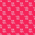 White line Add to Shopping cart icon isolated seamless pattern on red background. Online buying concept. Delivery Royalty Free Stock Photo