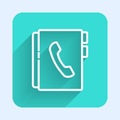 White line Address book icon isolated with long shadow. Notebook, address, contact, directory, phone, telephone book