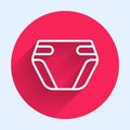 White line Adult diaper icon isolated with long shadow. Red circle button. Vector