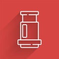 White line Aeropress coffee method icon isolated with long shadow. Device for brewing coffee. Vector Royalty Free Stock Photo