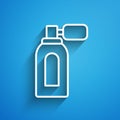 White line Aftershave bottle with atomizer icon isolated on blue background. Cologne spray icon. Male perfume bottle