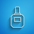 White line Aftershave icon isolated on blue background. Cologne spray icon. Male perfume bottle. Long shadow. Vector