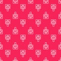 White line Aftershave icon isolated seamless pattern on red background. Cologne spray icon. Male perfume bottle. Vector Royalty Free Stock Photo