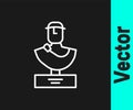 White line Ancient bust sculpture icon isolated on black background. Vector Royalty Free Stock Photo