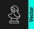 White line Ancient bust sculpture icon isolated on black background. Vector Royalty Free Stock Photo