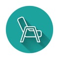 White line Armchair icon isolated with long shadow. Green circle button. Vector