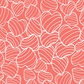 White line art bouncy striped hearts packed together on a bright coral background. Seamless vector pattern Royalty Free Stock Photo