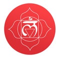 White line art of Root Chakra symbol on red background. Muladhara chakra representation for meditation and yoga Royalty Free Stock Photo