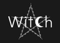 white line art witchcraft and magic print pentacle with text witch, vector isolated on a black background. Esoteric print template