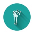 White line Aspergillum icon isolated with long shadow background. Green circle button. Vector