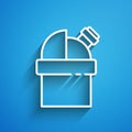 White line Astronomical observatory icon isolated on blue background. Observatory with a telescope. Scientific Royalty Free Stock Photo