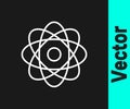 White line Atom icon isolated on black background. Symbol of science, education, nuclear physics, scientific research Royalty Free Stock Photo