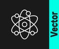 White line Atom icon isolated on black background. Symbol of science, education, nuclear physics, scientific research Royalty Free Stock Photo