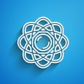 White line Atom icon isolated on blue background. Symbol of science, education, nuclear physics, scientific research Royalty Free Stock Photo