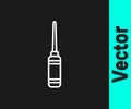 White line Awl tool with wooden handle icon isolated on black background. Work equipment tailor industry. Vector Royalty Free Stock Photo