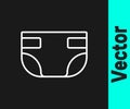 White line Baby absorbent diaper icon isolated on black background. Vector Royalty Free Stock Photo