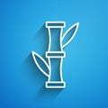 White line Bamboo icon isolated on blue background. Long shadow. Vector
