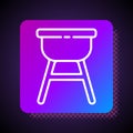 White line Barbecue grill icon isolated on black background. BBQ grill party. Square color button. Vector Illustration Royalty Free Stock Photo
