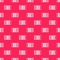 White line Barcode icon isolated seamless pattern on red background. Vector Illustration