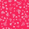 White line Bare tree icon isolated seamless pattern on red background. Vector
