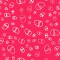 White line Baseball helmet icon isolated seamless pattern on red background. Vector Royalty Free Stock Photo