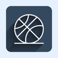 White line Basketball ball icon isolated with long shadow background. Sport symbol. Blue square button. Vector Royalty Free Stock Photo