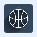 White line Basketball ball icon isolated with long shadow background. Sport symbol. Blue square button. Vector Royalty Free Stock Photo