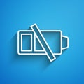 White line Battery charge level indicator icon isolated on blue background. Long shadow. Vector Royalty Free Stock Photo