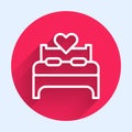 White line Bedroom icon isolated with long shadow. Wedding, love, marriage symbol. Bedroom creative icon from honeymoon