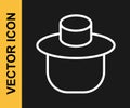 White line Beekeeper with protect hat icon isolated on black background. Special protective uniform. Vector Royalty Free Stock Photo
