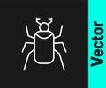 White line Beetle bug icon isolated on black background. Vector
