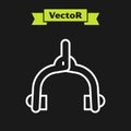 White line Bicycle brake calipers dual pivot icon isolated on black background. Bicycle brake wire. Vector Royalty Free Stock Photo