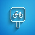 White line Bicycle parking icon isolated on blue background. Long shadow. Vector Royalty Free Stock Photo
