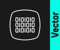 White line Binary code icon isolated on black background. Vector Royalty Free Stock Photo