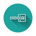 White line Binary code icon isolated with long shadow background. Green circle button. Vector Royalty Free Stock Photo