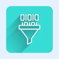 White line Binary code icon isolated with long shadow background. Green square button. Vector Royalty Free Stock Photo