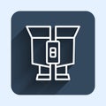 White line Binoculars icon isolated with long shadow background. Find software sign. Spy equipment symbol. Blue square Royalty Free Stock Photo