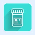 White line Biologically active additives icon isolated with long shadow. Green square button. Vector