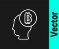 White line Bitcoin think icon isolated on black background. Cryptocurrency head. Blockchain technology, digital money Royalty Free Stock Photo