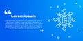 White line Blockchain technology Bitcoin icon isolated on blue background. Abstract geometric block chain network