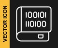White line Books about programming icon isolated on black background. Programming language concept. PHP, CSS, XML, HTML Royalty Free Stock Photo