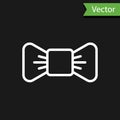 White line Bow tie icon isolated on black background. Vector Illustration Royalty Free Stock Photo