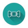 White line Bow tie icon isolated with long shadow. Green circle button. Vector Illustration. Royalty Free Stock Photo