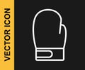 White line Boxing glove icon isolated on black background. Vector