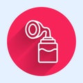 White line Breast pump icon isolated with long shadow background. Red circle button. Vector Royalty Free Stock Photo