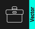 White line Briefcase icon isolated on black background. Business case sign. Business portfolio. Vector Royalty Free Stock Photo